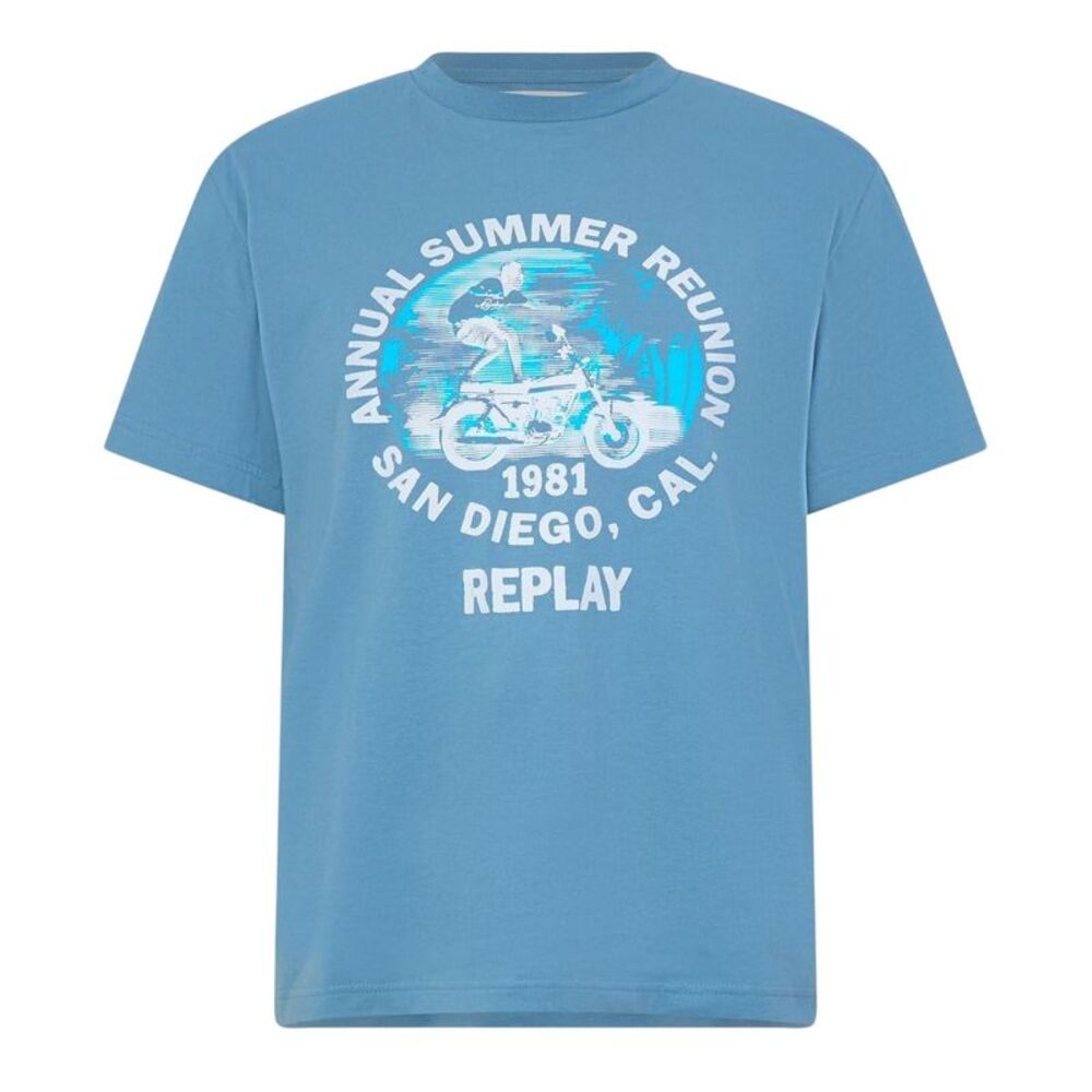 Replay Mens Motorbike Cotton Regular T-Shirt / Blue